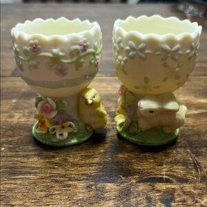 Floral Egg Cups with Chick and Bunny
